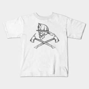 Skull in Fire Helmet and Axes Kids T-Shirt